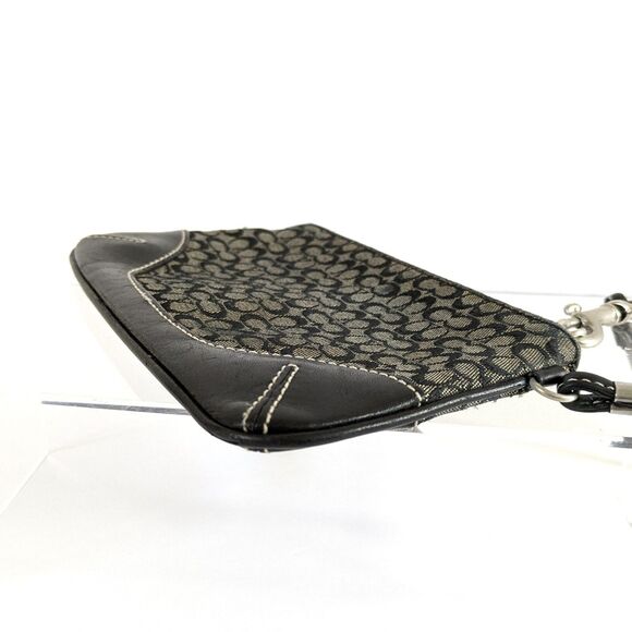 Coach Mini C Signature Black and Gray Jacquard Canvas Black Leather Wristlet - Picture 5 of 9